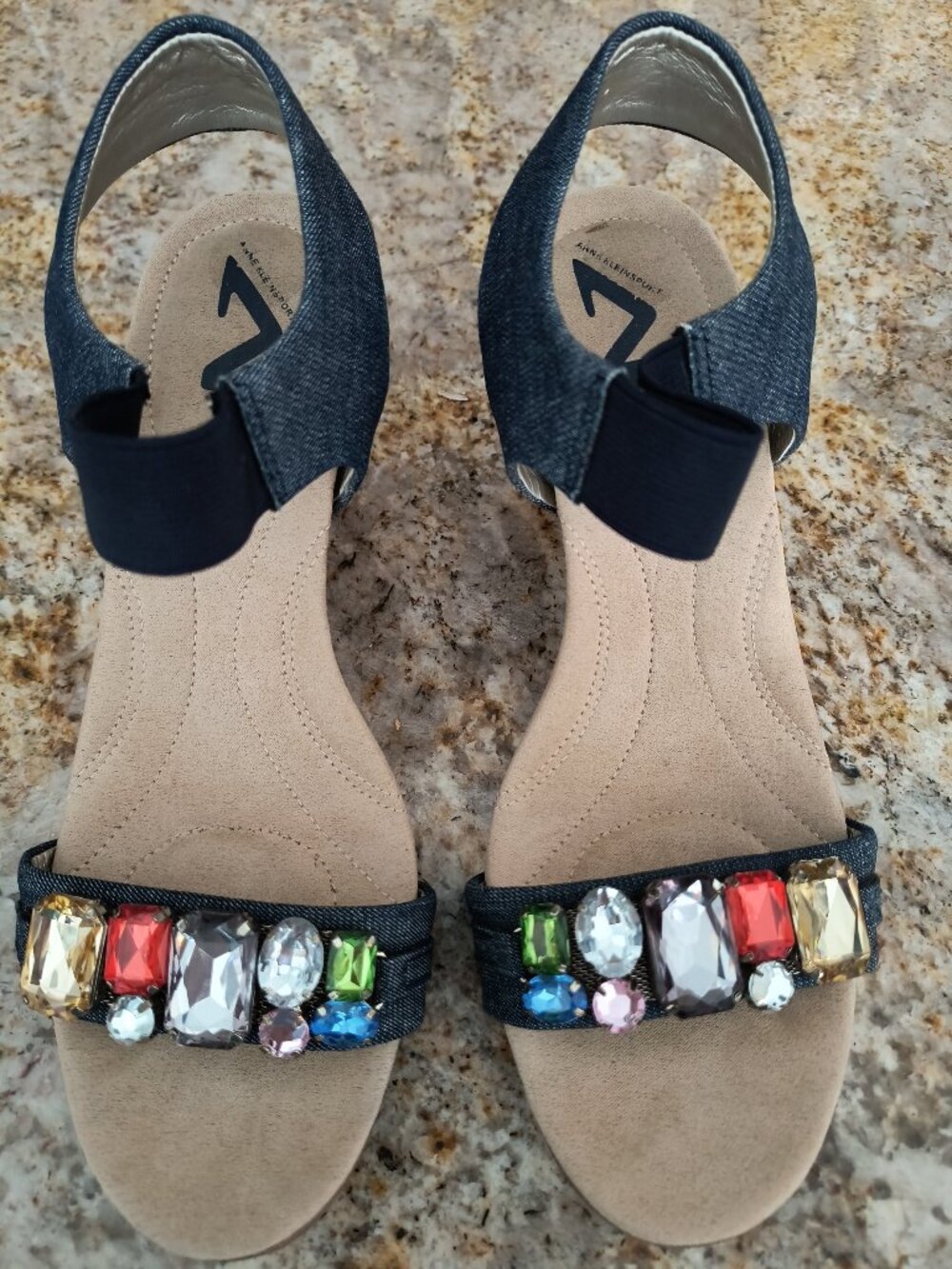 Anne Klein Sport Wedge Sandals Multicolor Gem Embellishments 8.5